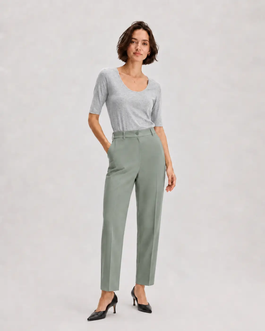 Slim Stretch Scoop Top heather gray